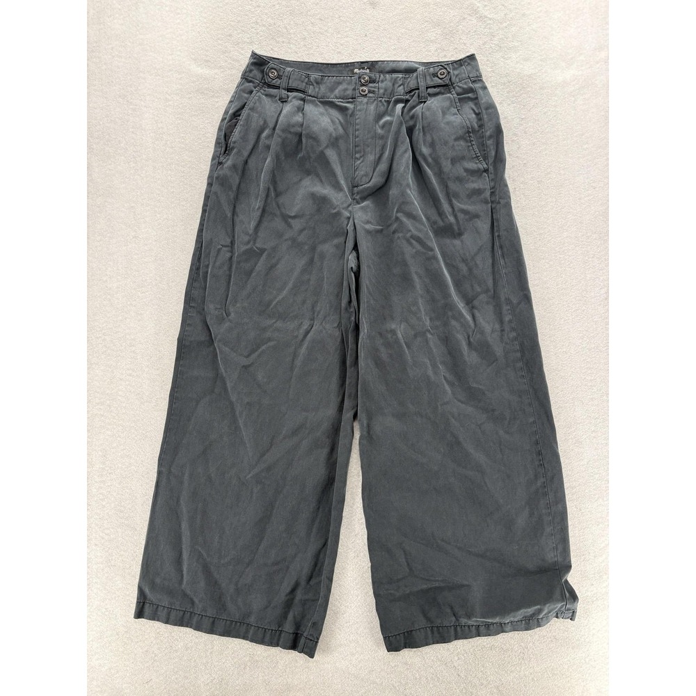 Madewell Harlow Wide Leg Pants Womens 10P Gray Twill Lyocell Linen Relaxed Chino